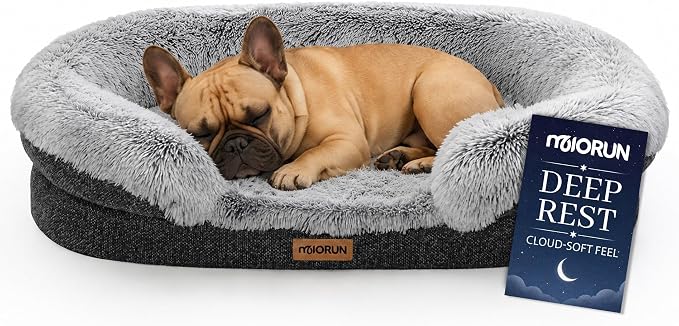 Fluffy Orthopedic Dog Beds Large Sized Dog, 36" Bolster Sofa Bed | Soft plush faux fur,lowered entry,washable cover,waterproof liner,claming dog couch for x-large dogs,supportive bolster