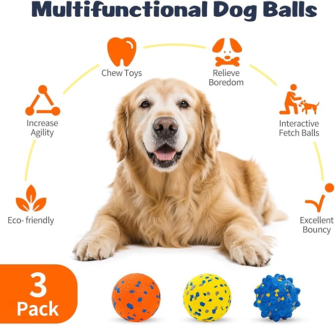 HIPPIH Dog Balls Tennis Balls, Dog Chew Toys for Aggressive Chewers ETPU | 3PCS Interactive Puppy Toys for Teething, 3'' Fetch Ball Water Toy for Small/Medium Breed,High Bouncy & Floating Dog Pool Toy