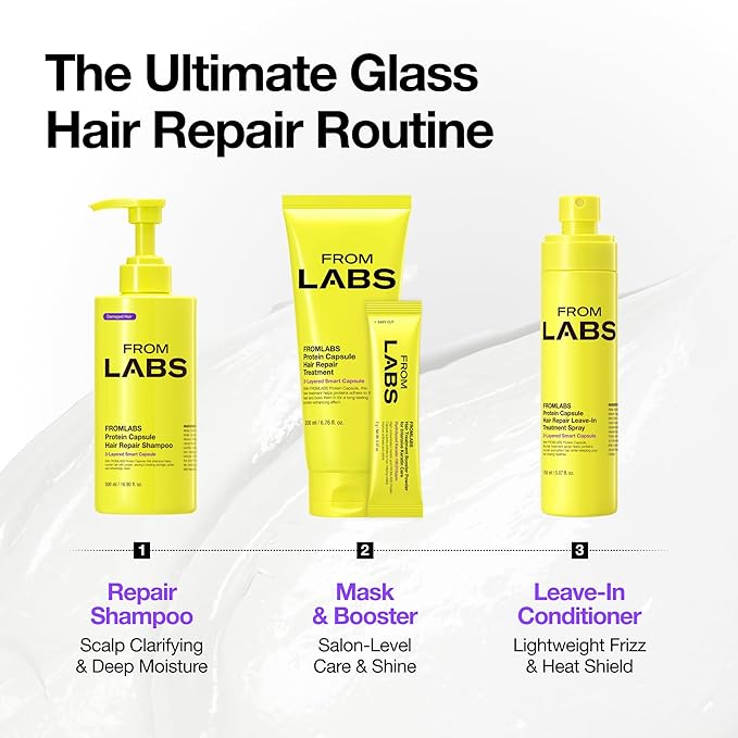 FROMLABS Hair Repair Trio – Protein Capsule Hair Repair Treatment (6.76 fl oz) + Intensive Keratin Booster Powder (8 Pack) + Protein Capsule Leave‑In Treatment Spray (5.07 fl oz)