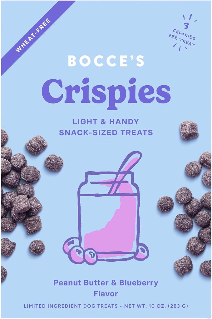 Bocce's Bakery Crispies PB & Blueberry Dog Treat Snacks, 10 oz | Oven Baked, Wheat-Free Everyday Crispy Dog Treats - Made with Real, Limited Ingredients and Baked in The USA