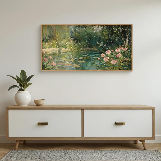 FWIEXA Monet Floral Framed Canvas Wall Art Set, Impressionist Botanical Garden Wall Decor, Vintage Ponds Tree Plant Artwork, Nature Landscape Prints, 20x40 Inches Pictures for for Living Room, Bedroom