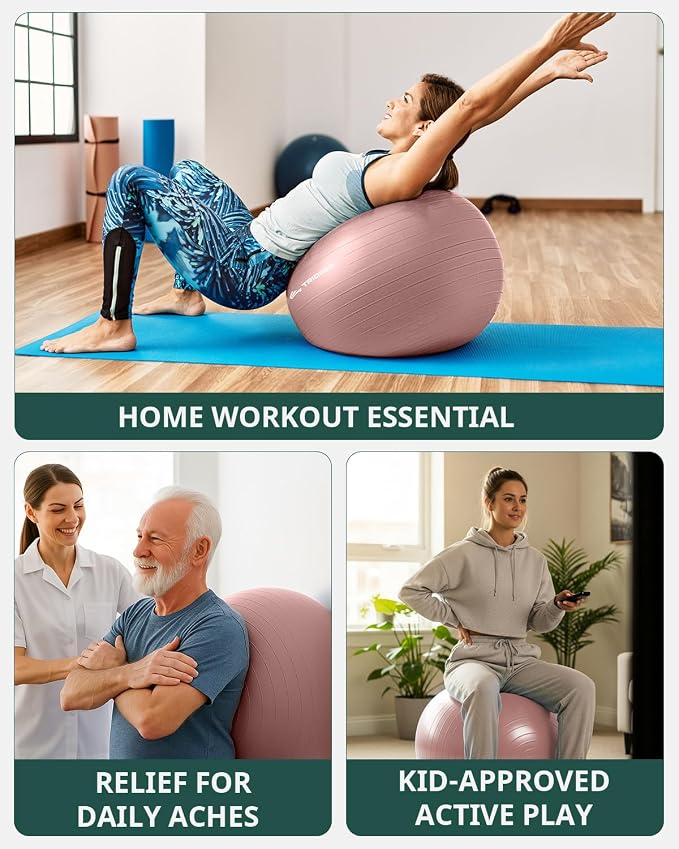 Trideer Exercise Ball, Stability Yoga Ball for Physical Therapy, Active Sitting, Pregnancy & Birth Labor Prep, Core Strength, Balance Training, Posture Improvement and Daily Stretching, 55/65/75cm