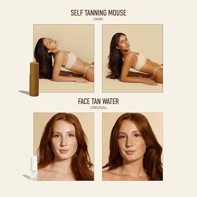 Nuda Travel Self Tanning Kit | Includes Self Tanning Mitt Applicator, 50mL Dark Self Tanning Mousse, & 5mL Original Face Tanner Spray | Travel Size Self Tanner Kit for a Nourishing Head-to-Toe Tan