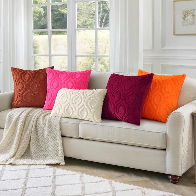 decorUhome Faux Fur Plush Soft Burgundy Throw Pillow Covers 16x16 Set of 2 | Plush Solid Fall Couch Pillow Covers, Accent Modern Farmhouse Neutral Decorative Square Pillow Cases for Sofa Bed Living Room