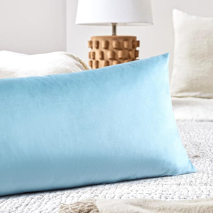 Artscope Luxury Velvet Lumbar Pillow Cover Super Soft Decorative Rectangle Throw Pillow Covers Case Cushion Covers for Sofa Couch Bedroom Car Decor 14x36 Inch Light Blue