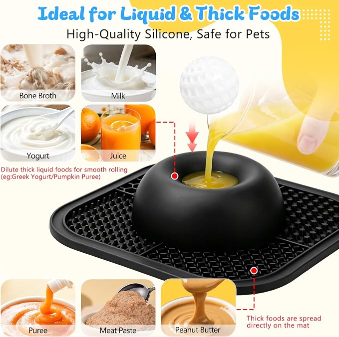 Slow Feeder Dog Bowls & Lick Mat for Liquid and Thick Treat, Anti-Slip Dog Lick Bowl with Interactive Rolling Ball, 5/6 Cup Pup Licking Toy for Large Medium Small Dogs and Cats-Large Black