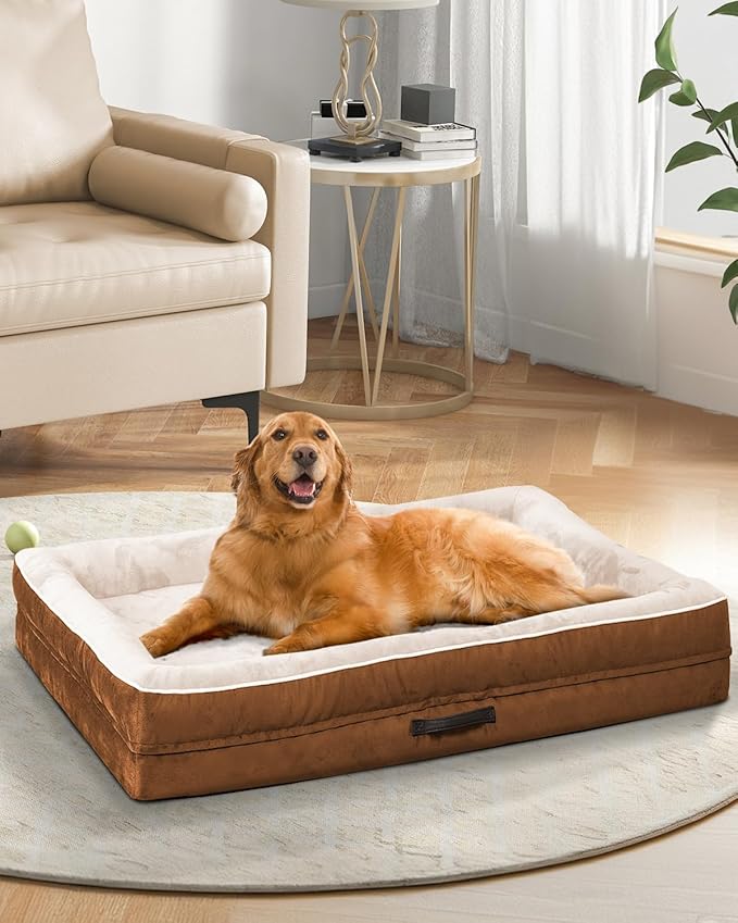Upvilla Orthopedic Dog Bed XL, Four-Sided Dog Sofa, Washable Cover, Brown | Removable Waterproof Dog Bed Cover, Egg-Crate Orthopedic Foam, Built-In Carry Handle, Indoor Large Pet Beds, Cat Beds