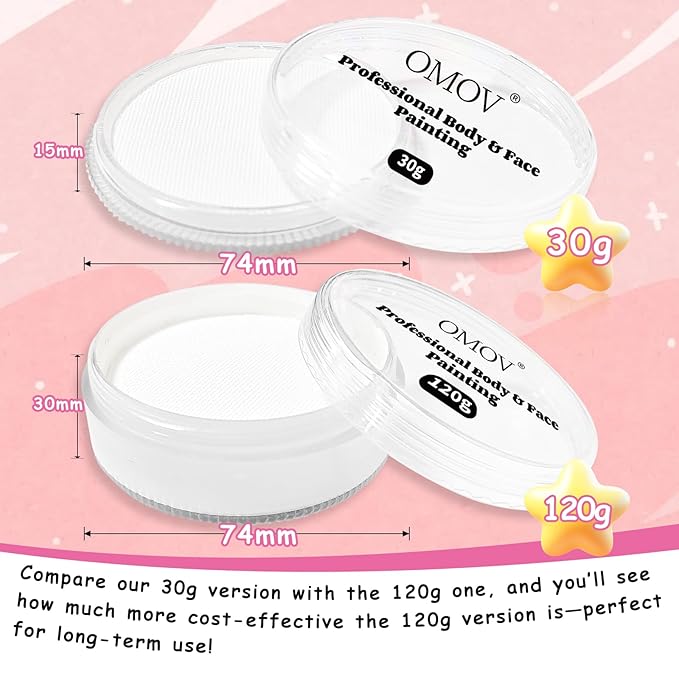 White Face Paint 120g (4.23 oz) Non-Toxic,Water Activated Face Painting Kit for Kids Adults,SFX Makeup Facepaint Palette for Halloween, Cosplay, Theater Party,Skeleton Skull Joker Special Effects