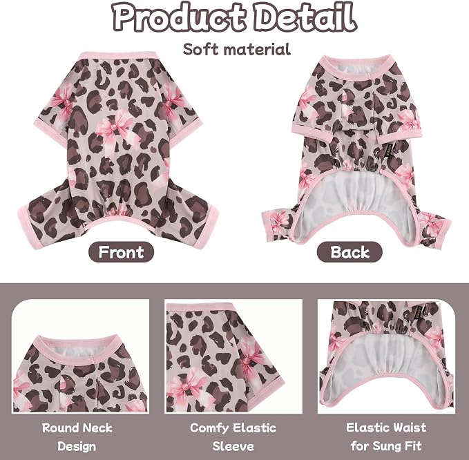DaFuEn Dog Pajamas for Small Dogs - Soft Stretchy 4-Legged Puppy Onesie & Jumpsuit - Breathable Dog PJs Sleepwear Clothes for Yorkie, Chihuahua, Toy Poodle, Boy & Girl (Brown Leopard Print,XS)