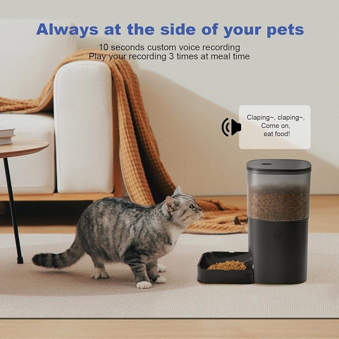 Automatic Cat Feeder, Cat Food Dispenser with 10s Voice Recorder, Pet Feeder up to 8 Meals per Day, Timed Feeder with Dry Food Sealed Ring