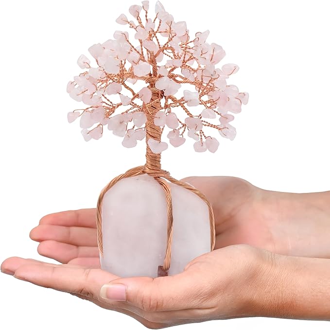 Crocon Rose Quartz Crystal Tree with Rose Quartz Stone Base Tree of Life Decor for Bedroom, Birthday Gifts for Women, Sister Gift, Birthday Gifts for Mom, Cute Home Decor Pink Housewarming Present