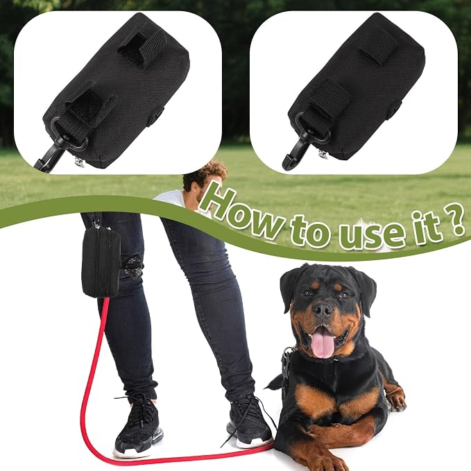 Hushee Black Dog Poop Bag Holder for Leashes Fabric Dog Poop Bag Dispenser and Treat Holder with 20 Rolls Pet Waste Pouches