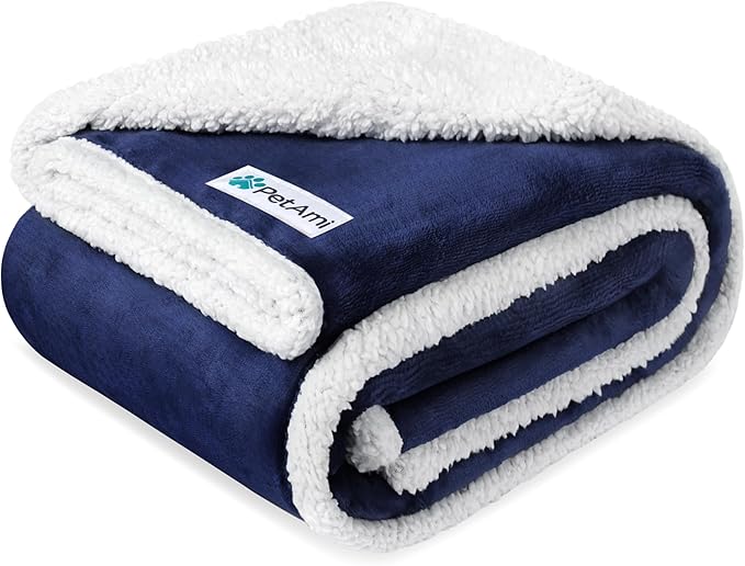 PetAmi Waterproof Dog Blanket for Small Dog Puppy Cat, 29x40, Blue | 460 GSM Sherpa Fleece Reversible, Pee Proof Pet Blanket, Furniture Protector Cover for Couch Sofa Kennel, Washable