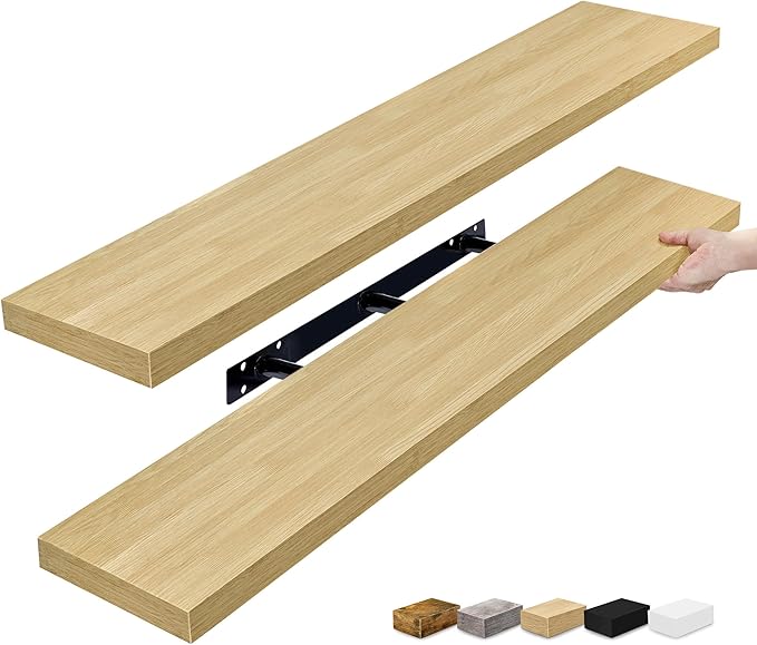 Sorbus Floating Shelves for Wall - 48 Inch Long Bathroom Shelves, Wall Decor for Bedroom, Kitchen, Living Room & Book Storage - Mounted Floating Shelf with Invisible Brackets (Maple Wood, 2 Pack)
