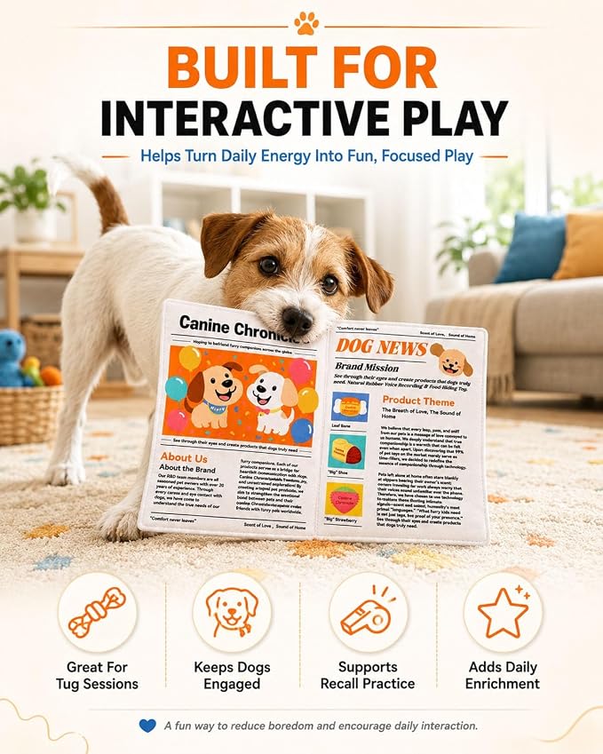 3PC Indestructible Dog Newspaper Toy, Crinkle Squeaky Dog Toys for Boredom