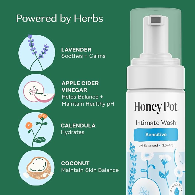 The Honey Pot Company - Feminine Wash - Sensitive - pH Balanced, Herbal Infused Plant-Based Feminine Care for Sensitive Skin - Daily Intimate Cleanser for Women - 5.51 Fl Oz (Pack of 3)