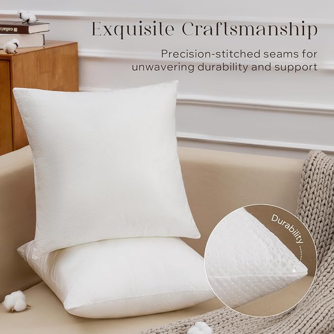 Phantoscope 26x26 Pillow Inserts, Throw Pillow Inserts for Couch, Pack of 2 | 100% Virgin Fiber Hypoallergenic Pillow Form, Soft Throw Pillow Inserts, Lightweight Throw Pillows for Couch Bed Pillows