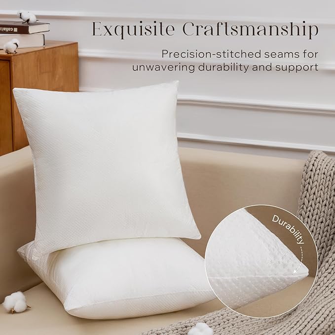 Phantoscope 22x22 Pillow Inserts, Throw Pillow Inserts for Couch, Pack of 2 | 100% Virgin Fiber Hypoallergenic Pillow Form, Soft Throw Pillow Inserts, Lightweight Throw Pillows for Couch Bed Pillows