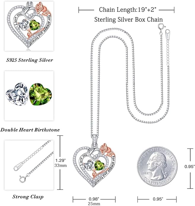 Iefil Valentines Day Gifts for Her Wife - 925 Sterling Silver Double Birthstone Necklace, Anniversary Birthday Gifts for Women, Jewelry Gift for Wife Girlfriend Mom Her