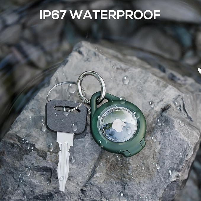 typecase IP67 Waterproof AirTag Holder, 4-Pack Keychain Case, Black/Green | Compatible with Apple AirTag 1st/2nd Gen, ABS + PC shell, 4 clips for keys, luggage, bags & pet collars, AirTag not included