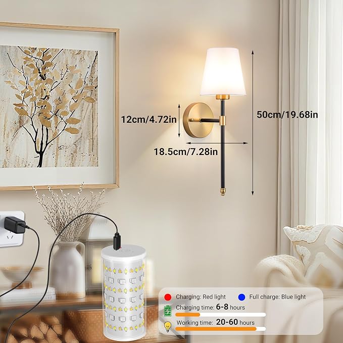 Nekhung Battery Operated Wall Sconces Set of 2, Wireless Wall Light with 10000mAh RGB Dimmable Magnetic Bulb, Rechargeable Wall Sconce with Remote Control for Bedroom Living Room