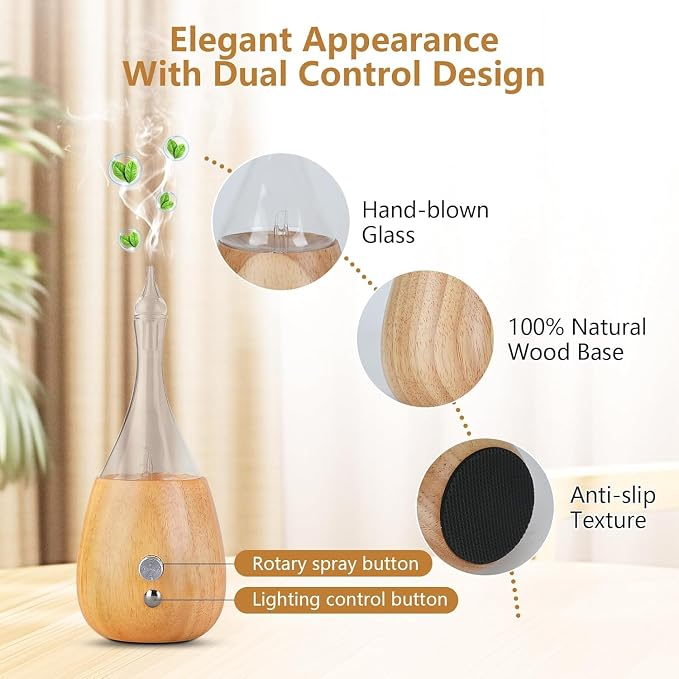 Lychee Essential Oil Diffuser Humidifiers, 7 Colors Light Setting, Quiet Diffuser, Small Aromatherapy Diffuser with Wood Grain Base for Room Home Office Bedroom Nice Gift