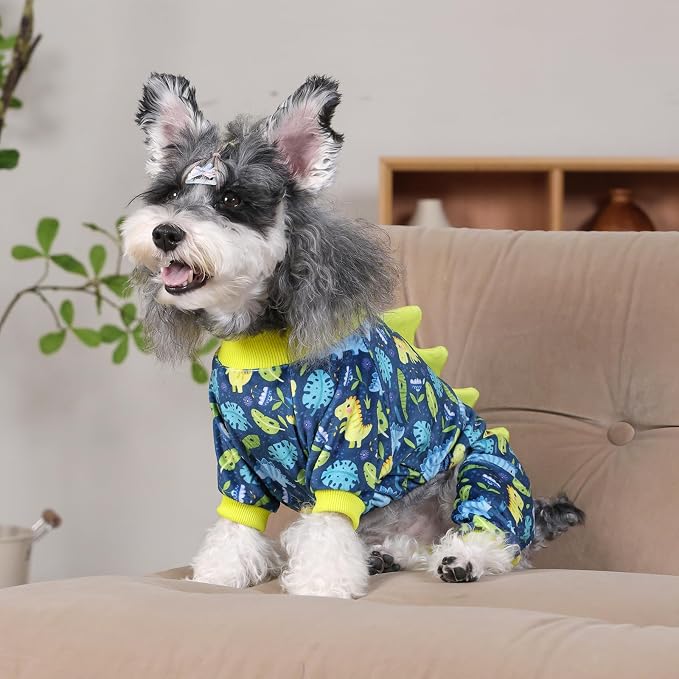 CuteBone Dinosaur Costume Dog Pajamas, Stretchy Spandex Crystal Velvet Sleepwear Coat for Small Dogs, Soft & Warm Pet Outfit Clothes for Cold Weather, Cozy Pullover Design COSP10L