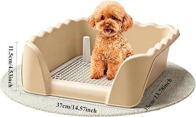 Indoor Outdoor Dog Potty Training Tray, Reusable Puppy Litter Box for Small & Medium Puppies, Pet Potty Pad Holder Toilet for Puppy Training 14.57''LX4.53''HX13.78''W (Coffee)