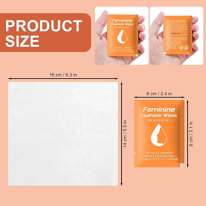 twoworld 50 Feminine Wipes Flushable Travel Individually Wrapped | Travel Wipes for Women,Feminine Care Wet Wipes Travel Size Vaginal Wipes for Adult,Girl and Homeless(Lavender)