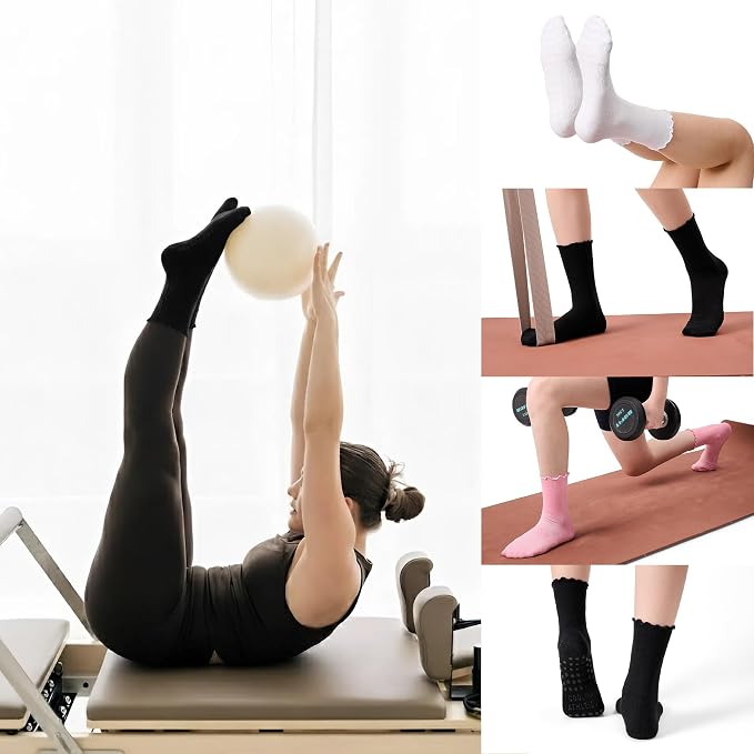 COOLMATE Pilates Socks with Grips for Women, Yoga Socks, Crew Non Slip Women for Barre, Pilates Gifts for Women