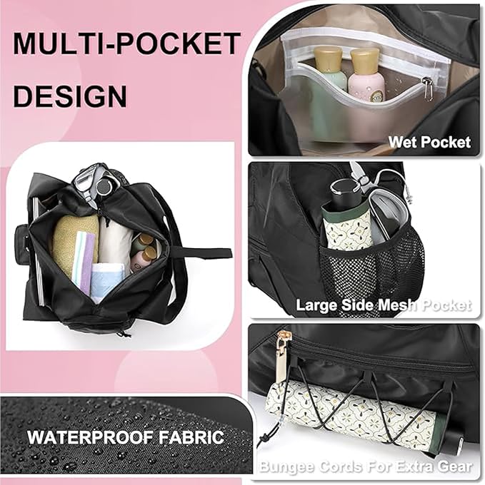 Gym Bag for Women, Yoga Mat Bag with Shoe Compartment and Wet Pocket, Sport Yoga Gym Bag with Yoga Strap, Carryall Yoga Tote Bag