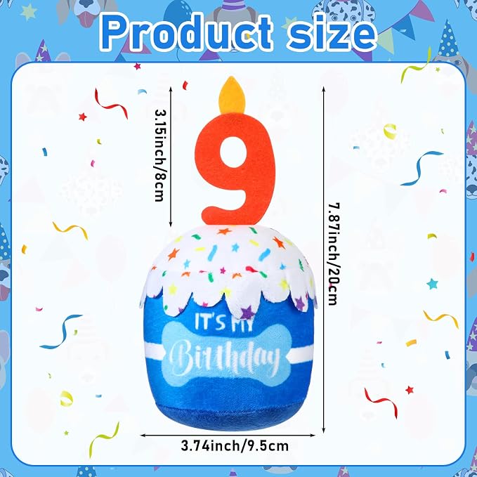Dansydaisy Dog Birthday Cake Toy Squeaky Plush Gift,9th,Blue