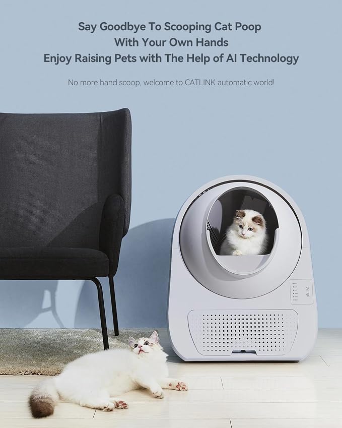 CATLINK Self-Cleaning Litter Box for Multiple Cats 3.5–22 lbs | Cat Litter Box with Safety Protection, Large Capacity, Double Odor Removal (Young Version)