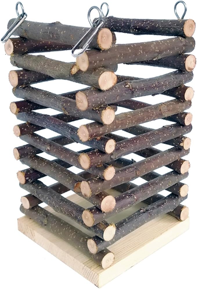 Apple Wood Hay Feeder for Small Animals - Durable Pine & Apple Wood Hay Rack with 2 Hooks - Food Dispenser & Grass Holder for Rabbit, Guinea Pig, Chinchilla, Hamster, Gerbil, 10x10x18cm