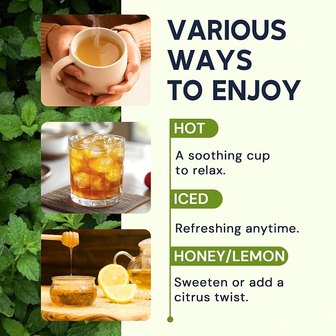 Lemon Balm Tea Bags, Pure & Natural Melissa Officinalis Herbal Tea, Premium Dried Lemon Balm Leaf with Naturally Lemony & Citrusy Flavor, Caffeine-Free, Non-GMO, 100 Count
