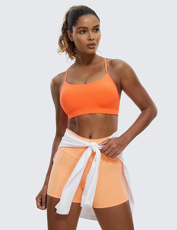 CRZ YOGA Butterluxe Y Back Sports Bras for Women - Padded Racerback Low Impact Spaghetti Thin Strap Workout Yoga Top