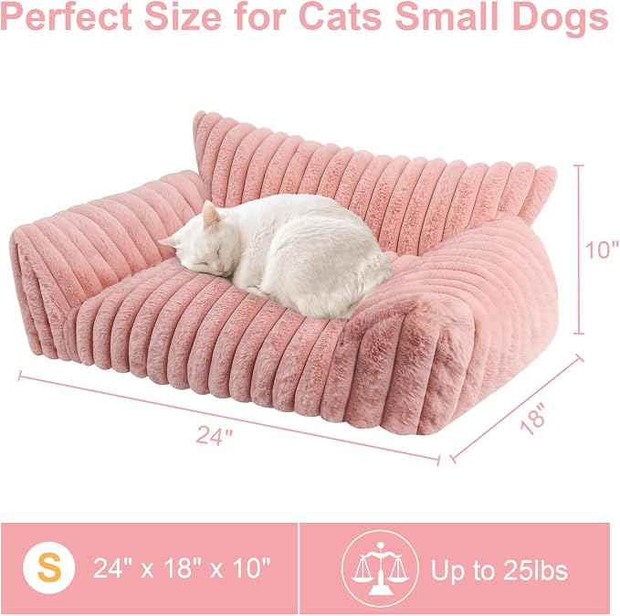 Cute Cat Couch Bed for Indoor Cats, Dog Beds for Small Dogs Couch, S, Pink | Dog Couch Bed with Removable Washable Cover,Cute Fluffy Pet Sofa Cat Couch Bed,Washable Dog Bed Medium Large Size Dog