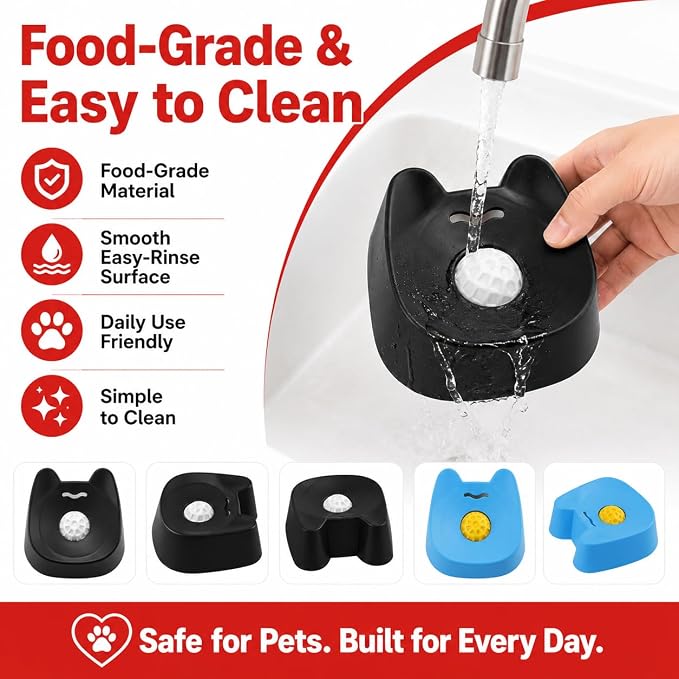 Slow Feeder Dog Lick Bowl with Rolling Ball and Suction Cups Black