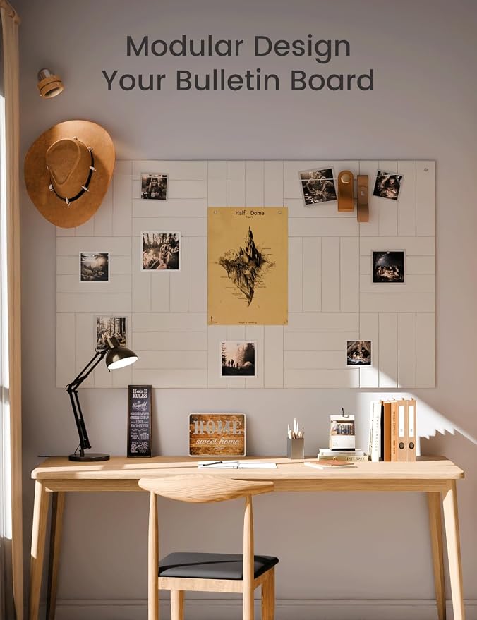 Fluxynara 48" x 36" Large Felt Bulletin Board, Milky White | 12 Pack Cork Board Alternative with 60 Safe Adhesive Tabs, Pin Boards for Wall Decor, Home, Office, Classroom,Dorm