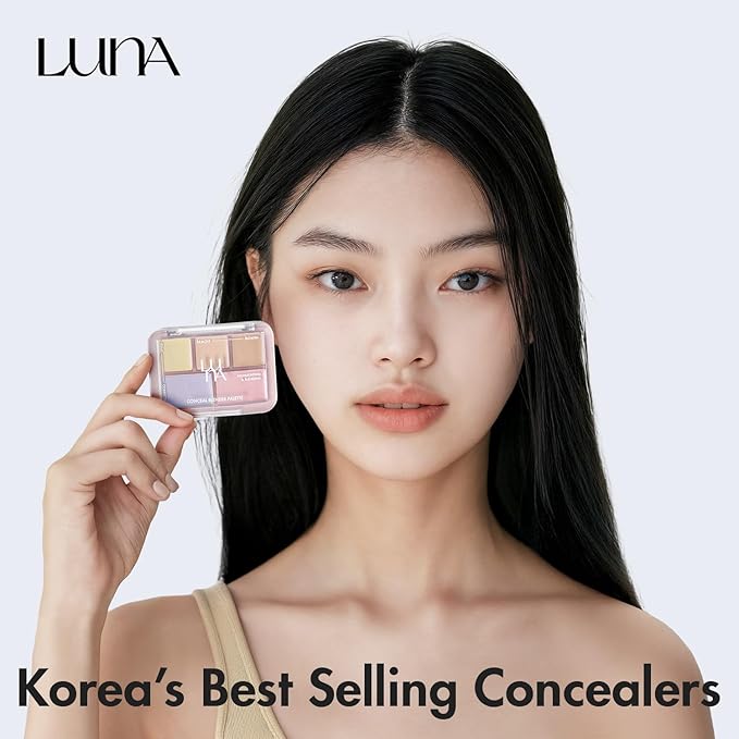 LUNA Conceal Blender Palette 02 Pure Cover 5-in-1 Color Correcting and Concealing with Lemon, Lavender Fog, Porcelain, Natural Beige and Soft Pink, Suitable for Cool and Bright Tones
