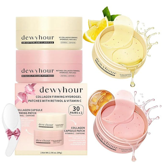 dewyhour Collagen Firming Hydrogel Patches With Retinol & Vitamin C- Under Eye Patches for Puffy Eyes & Dark Circles, Moisturizing Eye Mask with Caffeine & Hyaluronic Acid, Gentle Korean Skincare