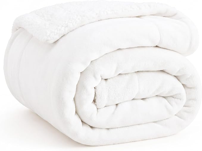 Bedsure GentleSoft Sherpa Fleece Throw Blanket for Couch, Non-Heated, Thick and Warm Throw for Women and Men, Soft Fuzzy Plush Blanket for Winter, Bright White, 50x60 Inches