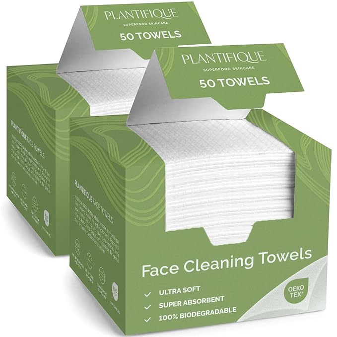 PLANTIFIQUE Disposable Face Towels XL 10"x12" - 100% Biodegradable Viscose Facial Towelettes for Women Skin Care - Toallas para la Cara Desechables, 100 Count