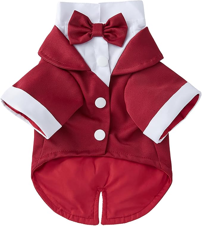 GabeFish Pets Wedding Jackets Suit for Dogs with Bow Tie Puppy Cat Formal Clothes Shirt Tuxedo (Red, XL (Chest 18.8in/48cm))