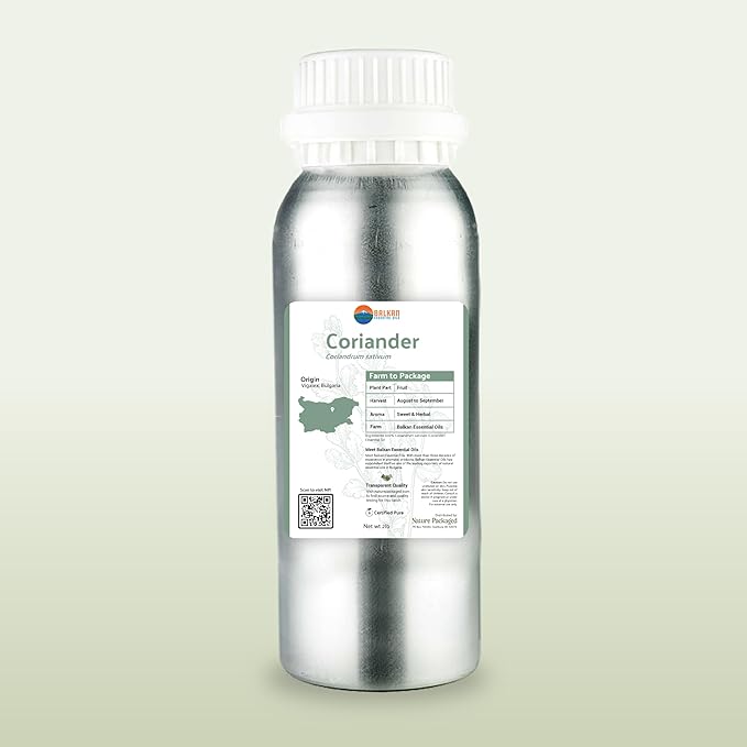 Coriander Essential Oil - Direct from Bulgarian Balkan Mountains - Steam Distilled - Aceite Cilantro for Aromatherapy, Massage, Diffuser, DIY Candle and Soap Making - 2lbs