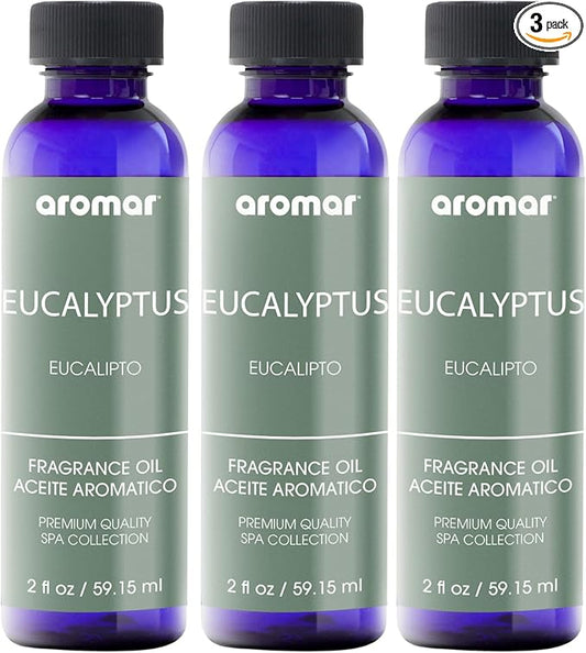AROMAR Premium Fragrance Oil, Pack of 3 Eucalyptus 2oz. Bottles. Long Lasting Aromatic Scent, Fresh and Revitalizing Aromatherapy for Living Room, Bedroom, and Kitchen