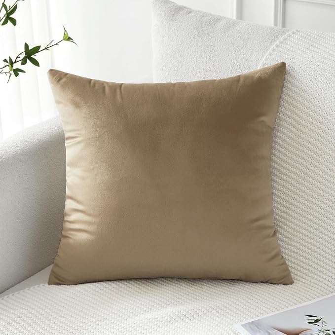 Artscope Luxury Velvet Pillow Covers Decorative Square Pillowcases Soft Solid Cushion Cases for Couch Sofa Bedroom Home Decor 24x24 Inch Golden Brown