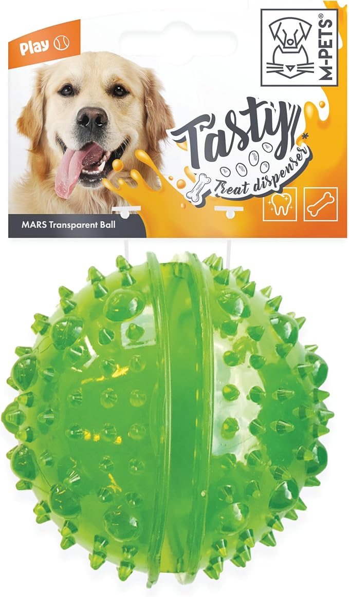MPETS Mars Transparent Dog Treat Dispensing Ball, Interactive Puzzle Toy 8cm, Durable TPR Chew Toy for Small & Medium Dogs, Slow Feeder Treat Dispenser for Training, 1 Piece