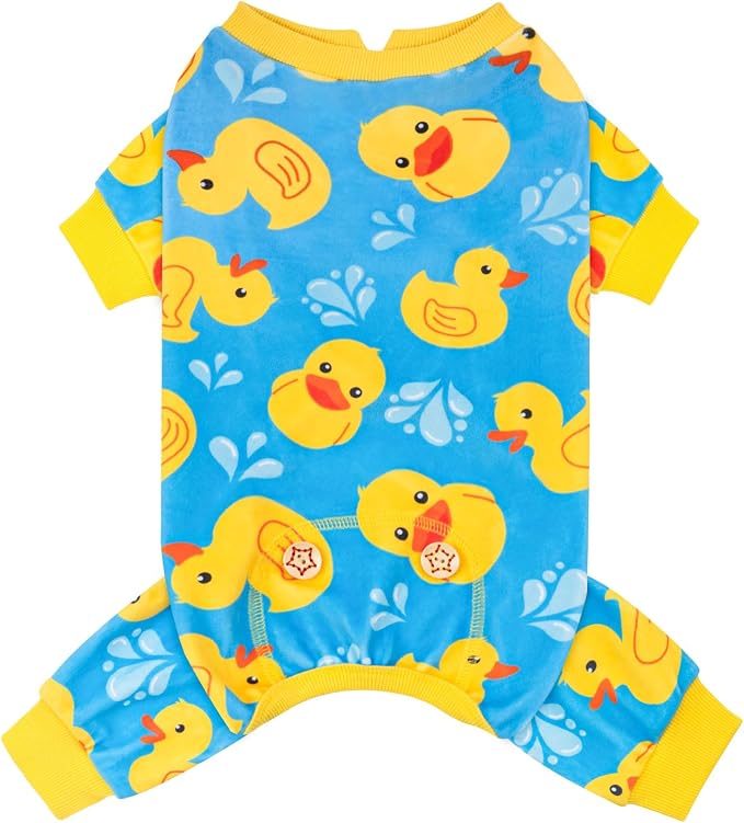 KYEESE Velvet Dog Pajamas for Small Dogs Soft Onesie Shirt, Rubber Duck | 4-Way Stretch, Lightweight & Breathable, Reduces Shedding, Gentle on Sensitive Skin, Recovery Support, Easy Potty Breaks