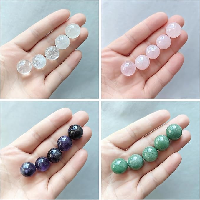 20Pcs 16mm Gemstone Spheres Natural Crystal Balls Polished Assorted Small Marbles -Rose Quartz*5,Clear Quart*5, Amethyst*5,Green Aventurine*5